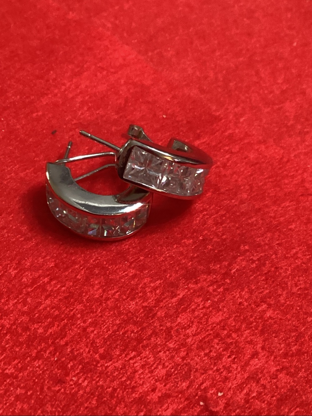 Solid SS/925 w/ 32 Princess Cut CZ’s -  Earrings are Marked 925 & PK in an Oval